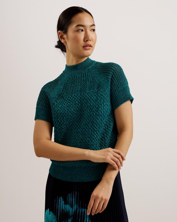 Hauts Ted Baker Metallic Mock Neck Knitted Vert Femme | CZQ-27586477